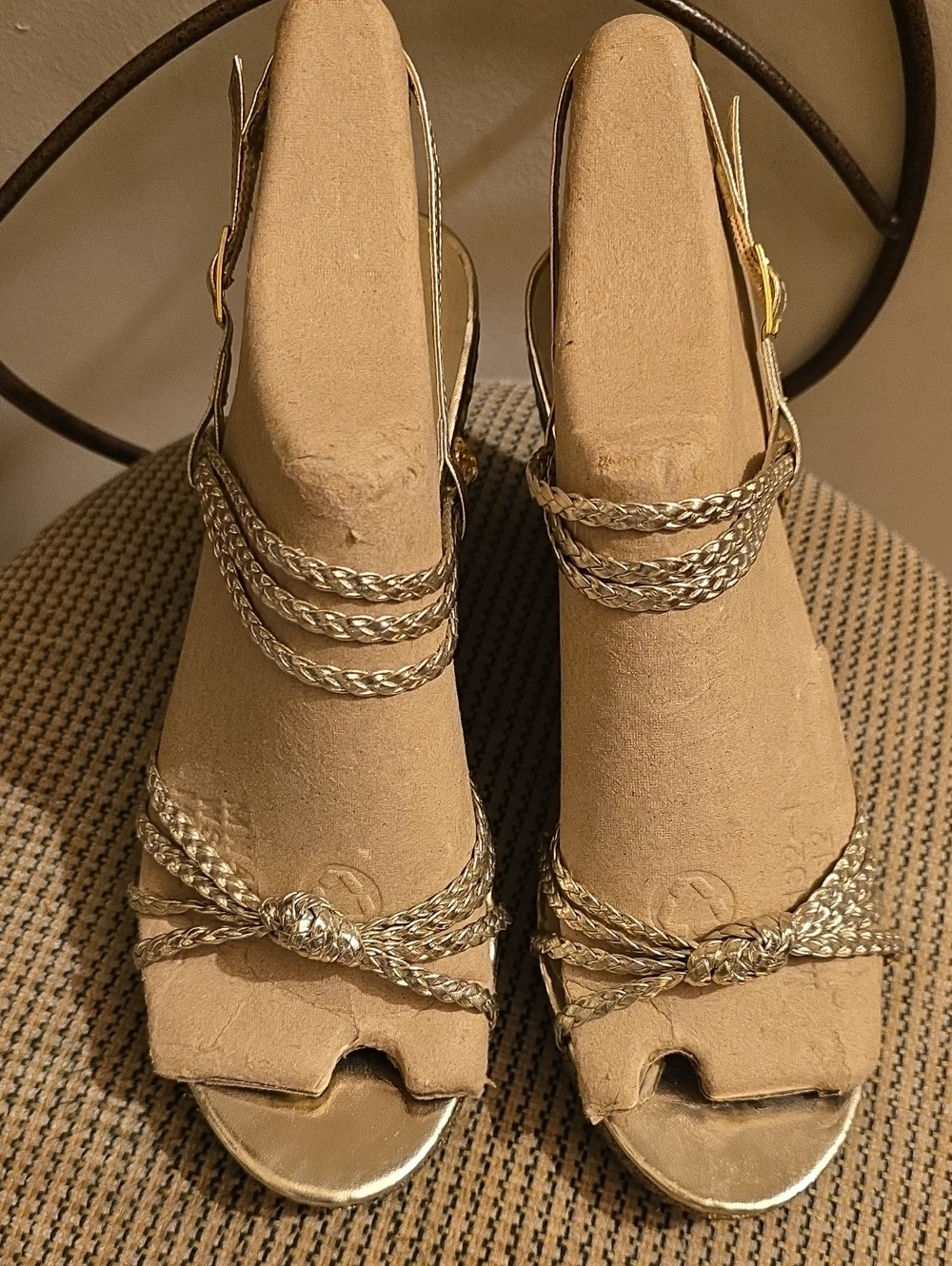 Madeline Stuart Metallic Gold Braided Strap Heels